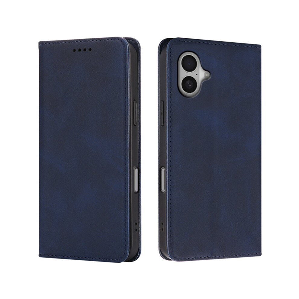 (Iphone 16, ) For Iphone 16 Case Wallet Calf Texture Leather Phone Cover With Hidden Magnetic Closure Blue 6914280078885