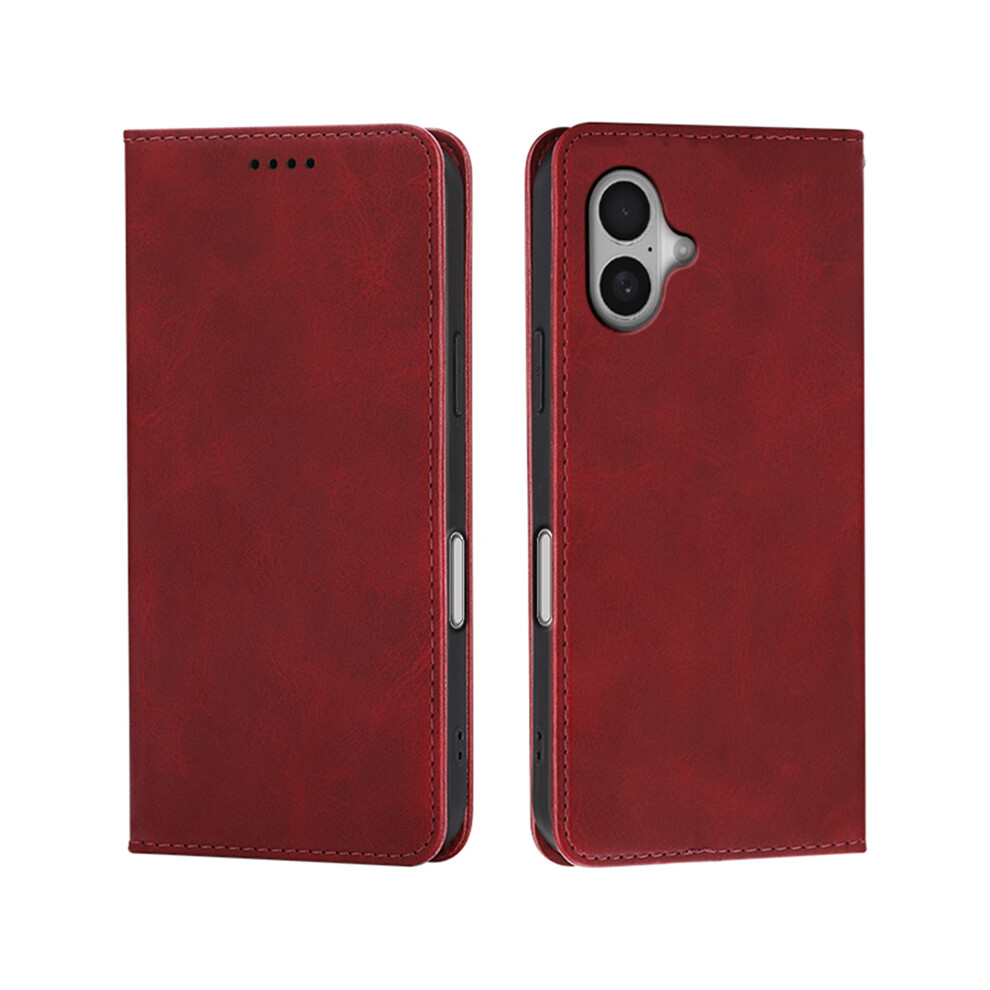 (Iphone 16, ) For Iphone 16 Case Wallet Calf Texture Leather Phone Cover With Hidden Magnetic Closure Red 6914288793902