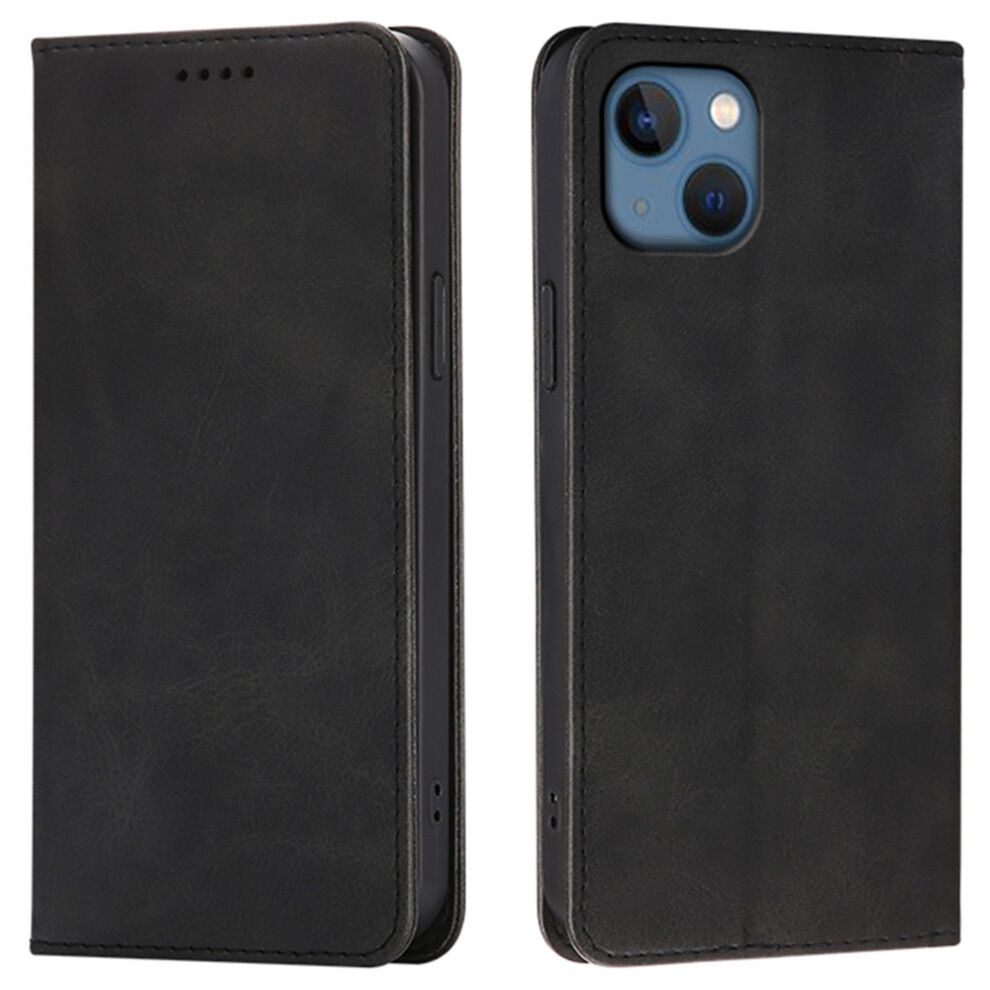(Iphone 15, ) For Iphone 15 Case Wallet Calf Texture Leather Phone Cover With Hidden Magnetic Closure Black 6914284718671