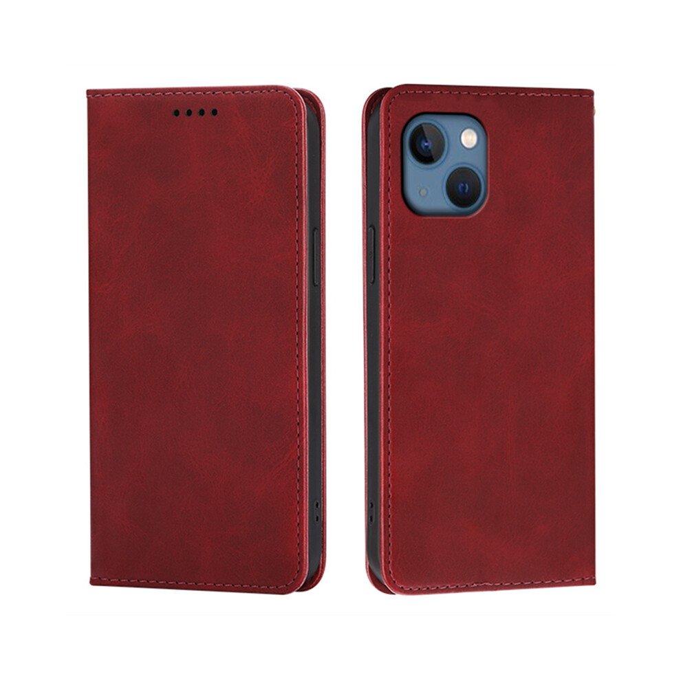(Iphone 14, ) For Iphone 14 Case Wallet Calf Texture Leather Phone Cover With Hidden Magnetic Closure Red 6914288064736