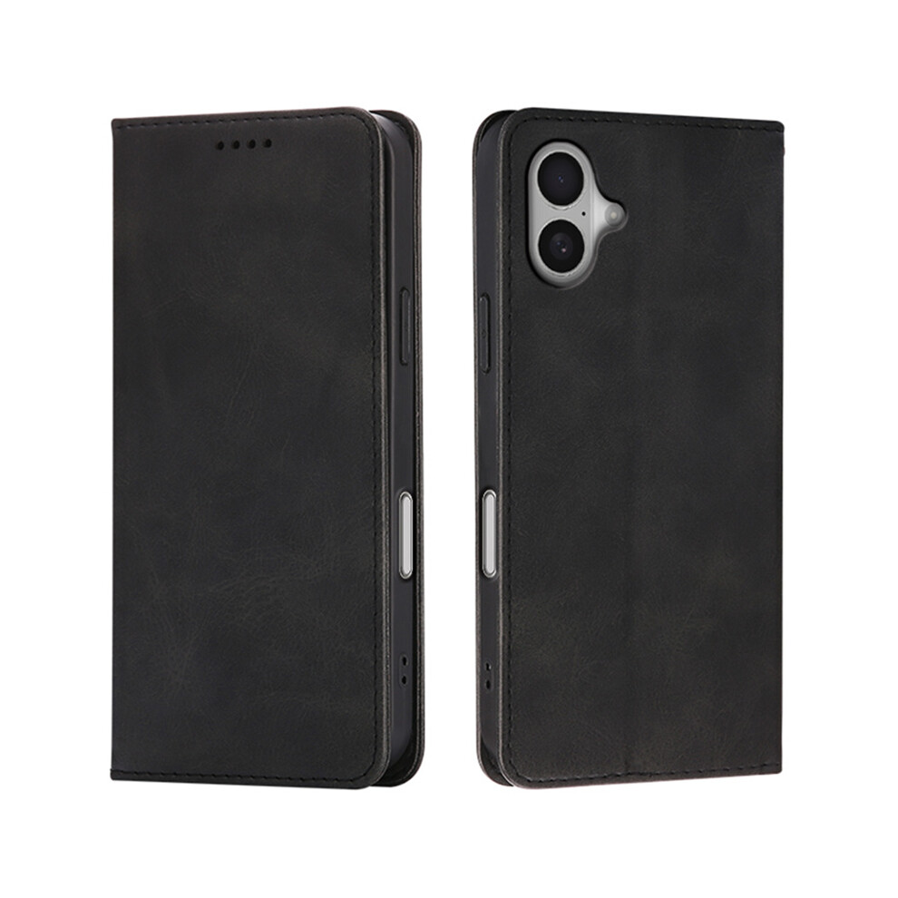 (Iphone 16, ) For Iphone 16 Case Wallet Calf Texture Leather Phone Cover With Hidden Magnetic Closure Black 6914289398700