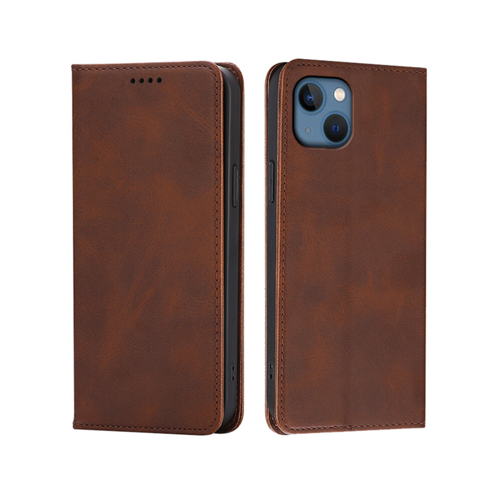 (Iphone 14, ) For Iphone 14 Case Wallet Calf Texture Leather Phone Cover With Hidden Magnetic Closure Brown 6914288377256
