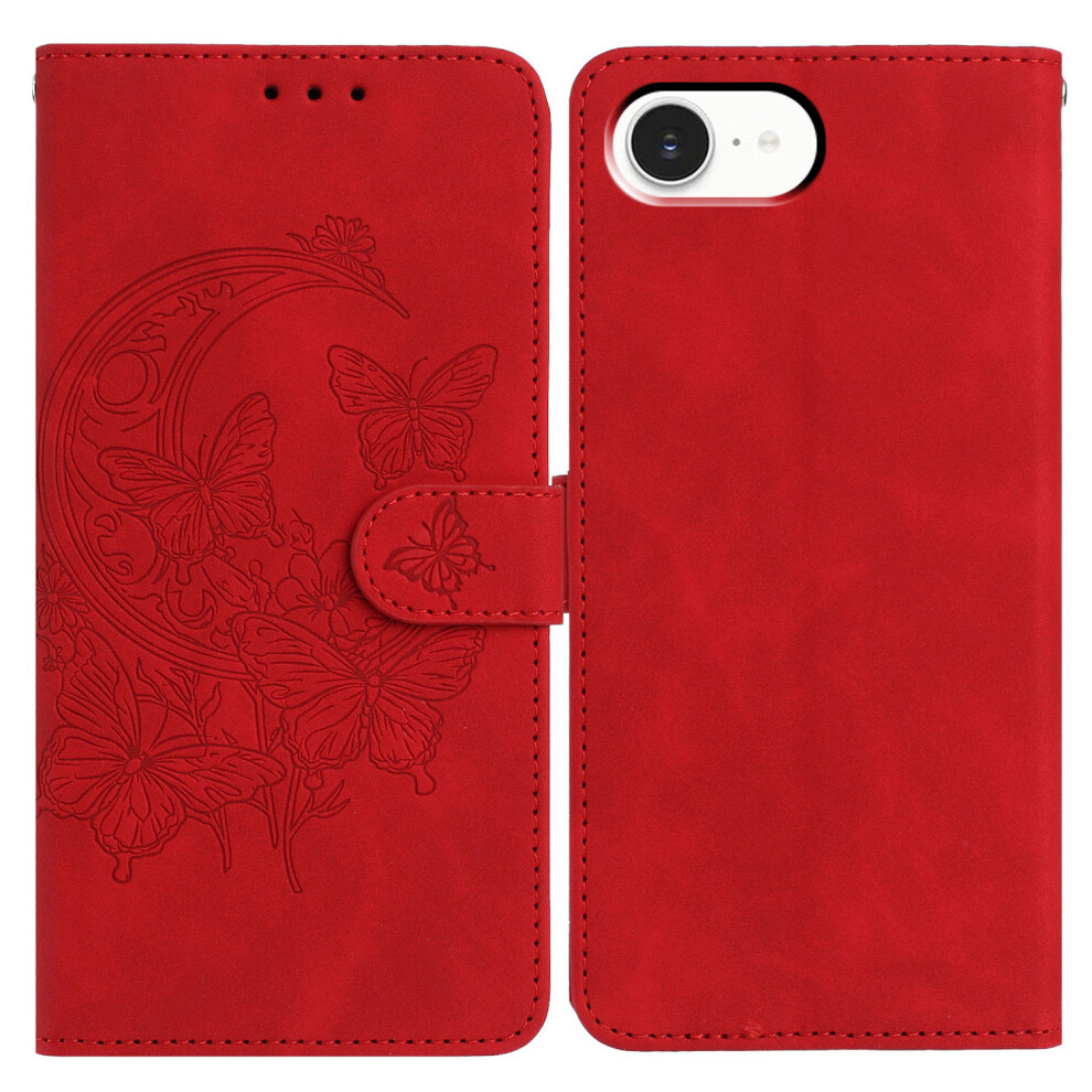 (Iphone 16E, ) For Iphone 16E Case Butterfly Flower Imprinted Pu Leather Wallet Stand Phone Cover Red 6914284050474