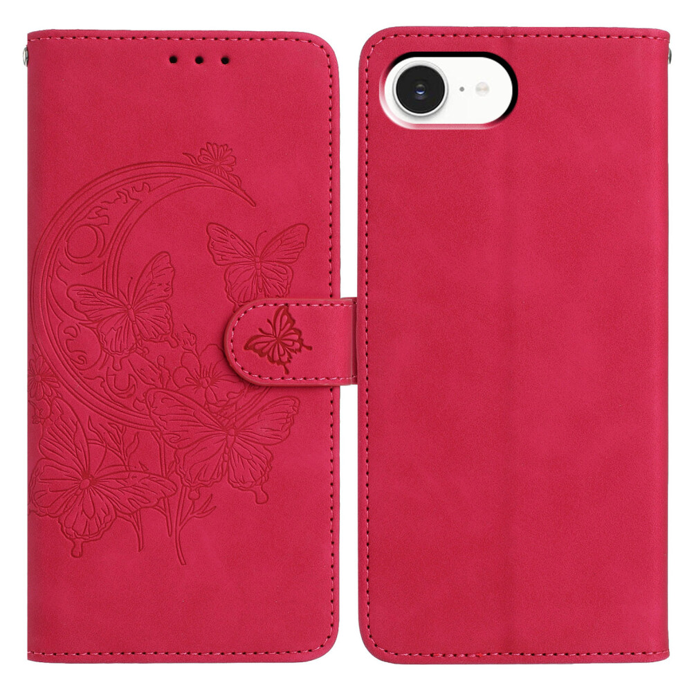 (Iphone 16E, Rose) For Iphone 16E Case Butterfly Flower Imprinted Pu Leather Wallet Stand Phone Cover 6914280037684