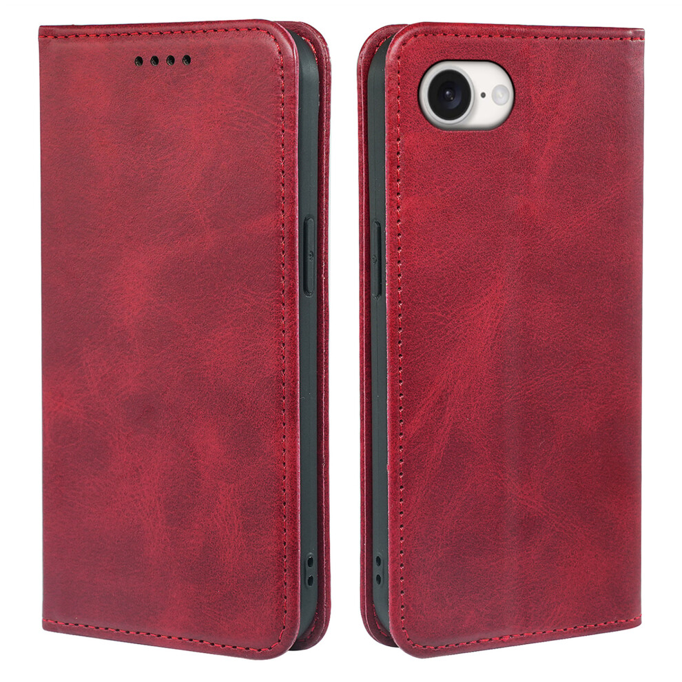 (Iphone 16E, ) For Iphone 16E Case Wallet Calf Texture Leather Phone Cover With Hidden Magnetic Closure Red 6914287979031