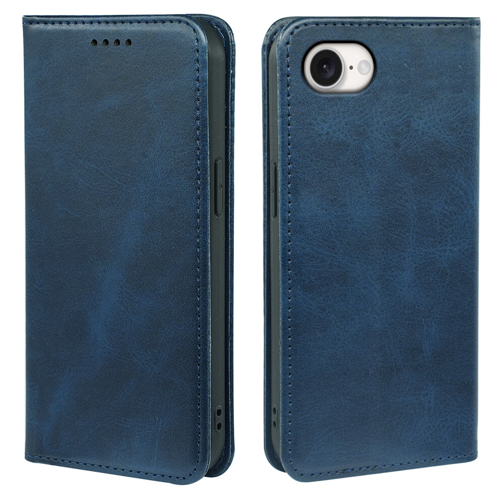 (Iphone 16E, ) For Iphone 16E Case Wallet Calf Texture Leather Phone Cover With Hidden Magnetic Closure Blue 6914283612796