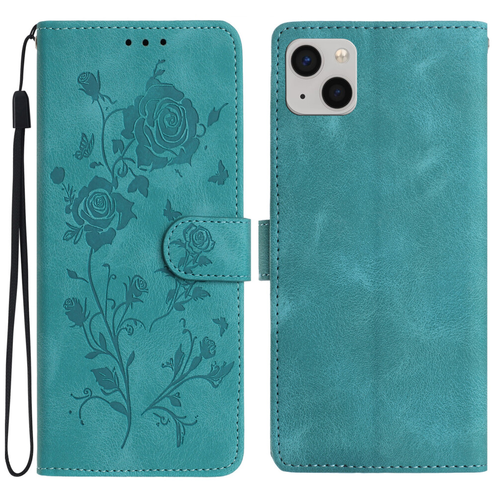 (Iphone 15, ) For Iphone 15 Wallet Case Rose Pattern Imprinted Leather Flip Stand Phone Cover Green 6914286434654