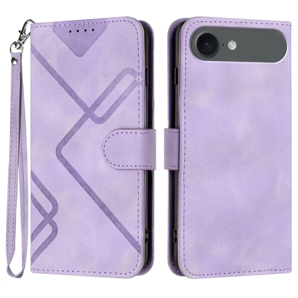 (Iphone Air, ) For Iphone Air Wallet Case Line Imprinted Pu Leather Phone Cover With Strap Purple 6914284723743