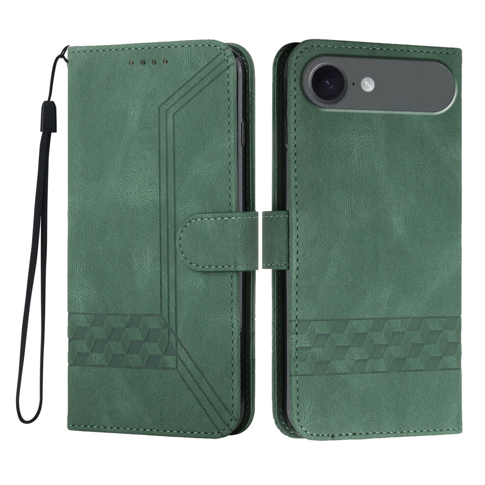 (Iphone Air, Blackish ) For Iphone Air Phone Case With Strap Imprint Pu Leather Wallet Stand Cover Green 6914286548276