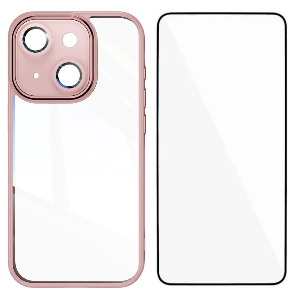 (Iphone 13, ) For Iphone 13 6.1 Inch Tpu Case Wanlonfeng Shockproof Clear Phone Cover With Tempered Glass Film Pink 6914286957061