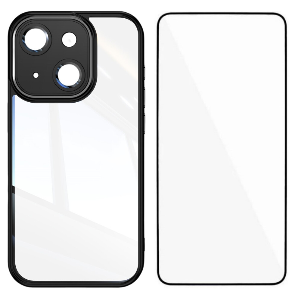(Iphone 13, ) For Iphone 13 6.1 Inch Tpu Case Wanlonfeng Shockproof Clear Phone Cover With Tempered Glass Film Black 6914289869187