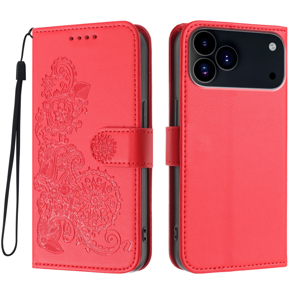 (Iphone 17 Pro Max, ) For Iphone 17 Pro Max Phone Cases Mandala Flower Leather Wallet Mobile Cover With Strap Red 6914282827702