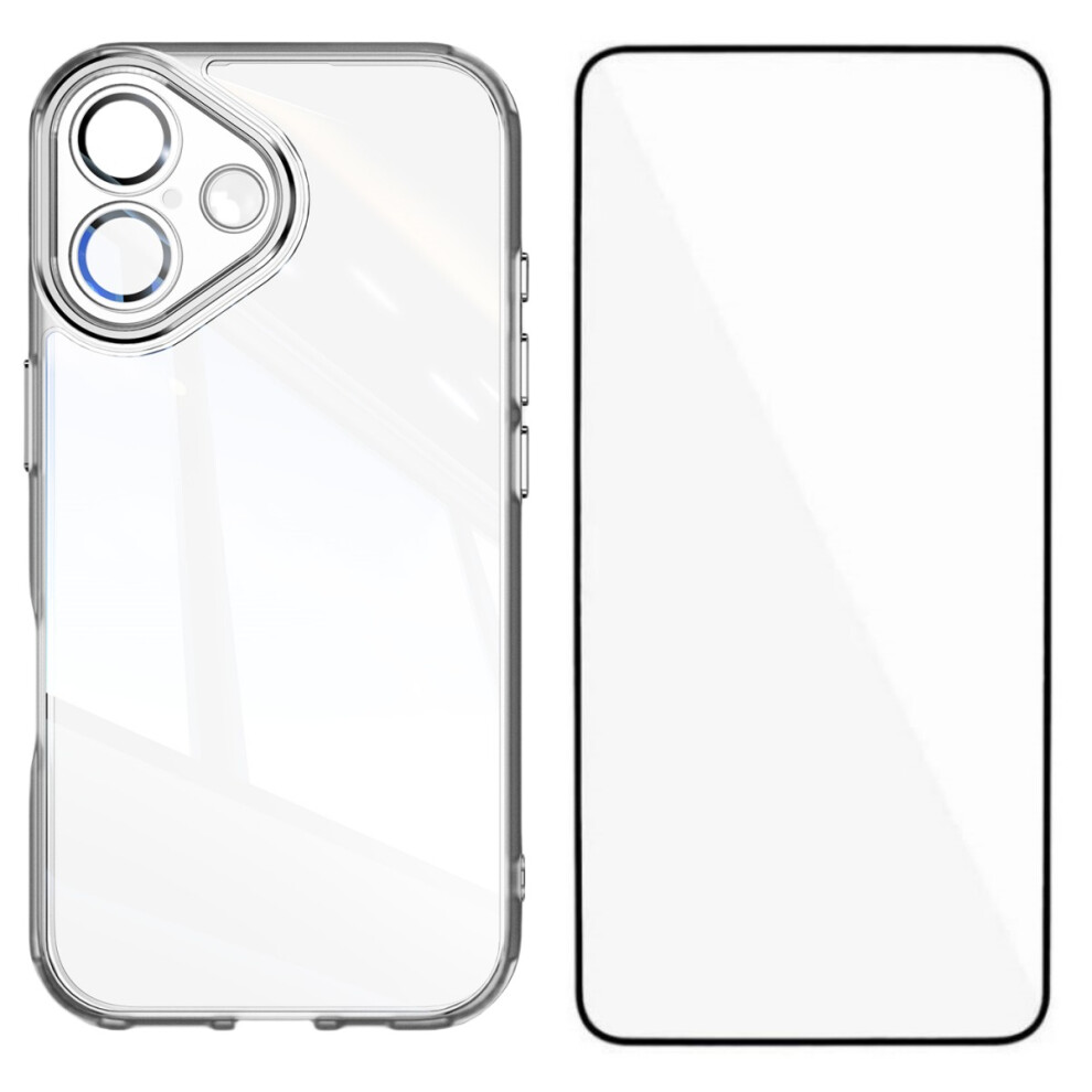 (Iphone 16 Plus, Transparent) For Iphone 16 Plus Tpu Case Wanlonfeng Shockproof Clear Phone Cover With Tempered Glass Film 6914289543841