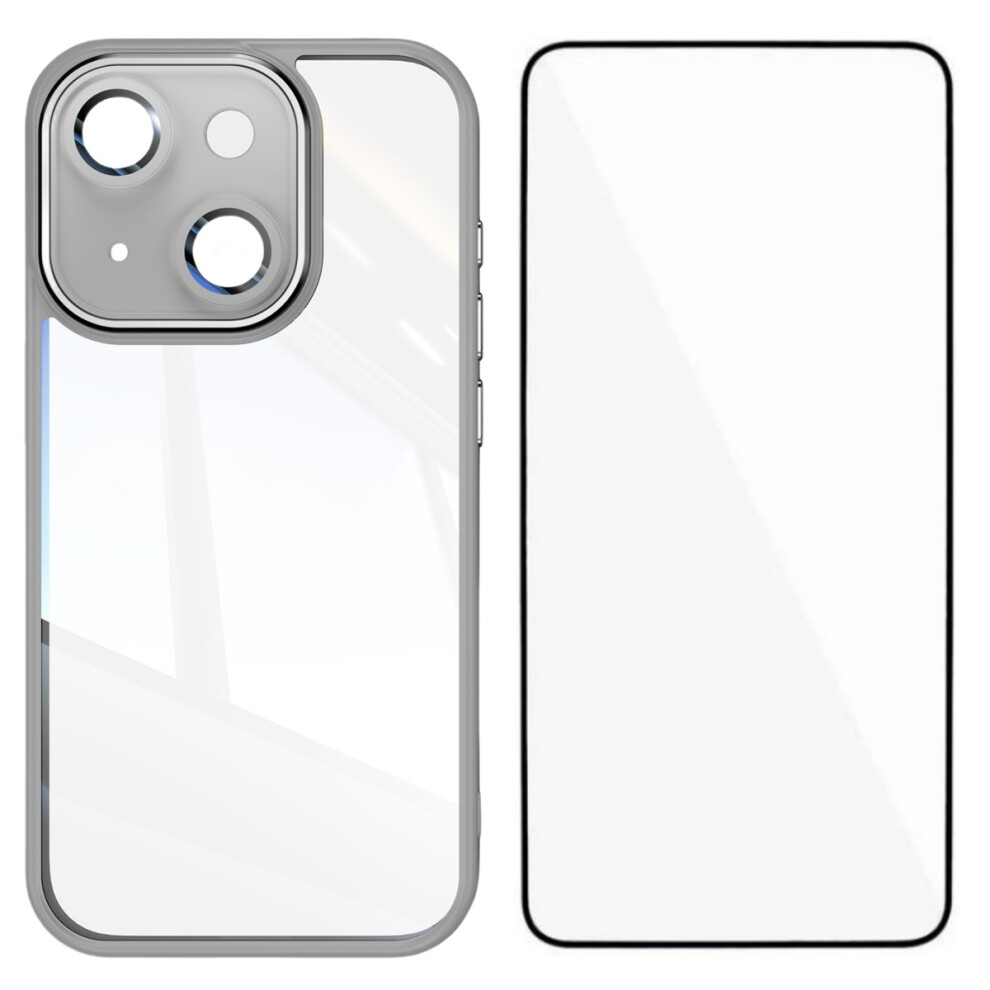 (Iphone 13, ) For Iphone 13 6.1 Inch Tpu Case Wanlonfeng Shockproof Clear Phone Cover With Tempered Glass Film Grey 6914280010083