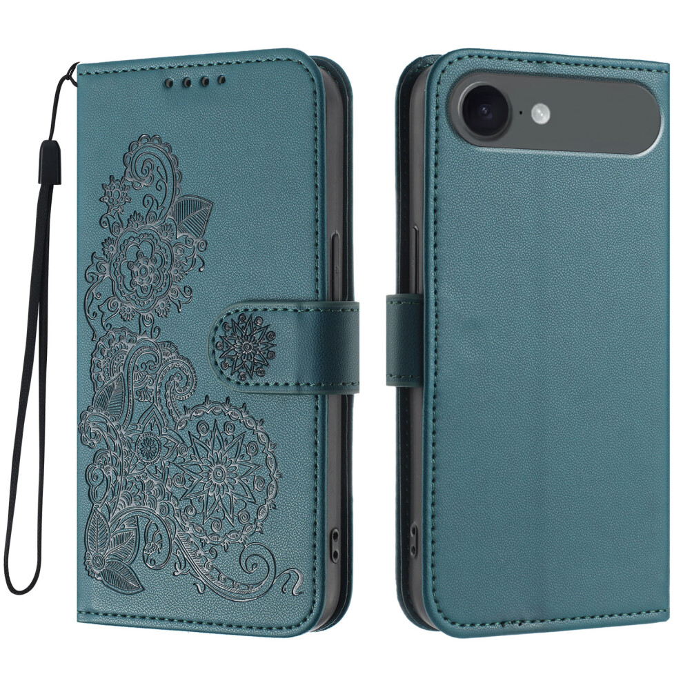 (Iphone Air, Blackish ) For Iphone Air Phone Cases Mandala Flower Leather Wallet Mobile Cover With Strap Green 6914288299923