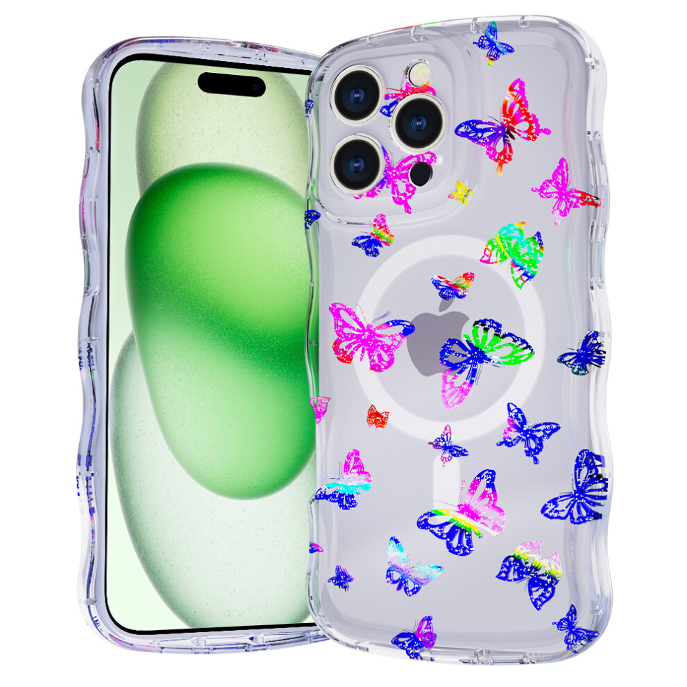 (Iphone 15 Pro Max, Laser Butterfly) For Iphone 15 Pro Max Magnetic Case Wave Edge Glitter Tpu Phone Back Cover 6914282630289