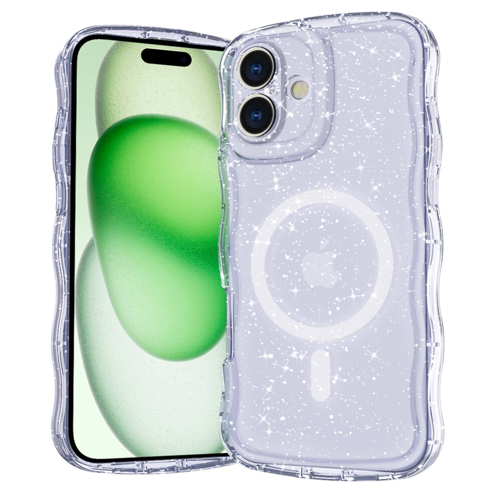 (Iphone 16 Plus, Clear) For Iphone 16 Plus Magnetic Case Wave Edge Glitter Tpu Phone Back Cover 6914283477920