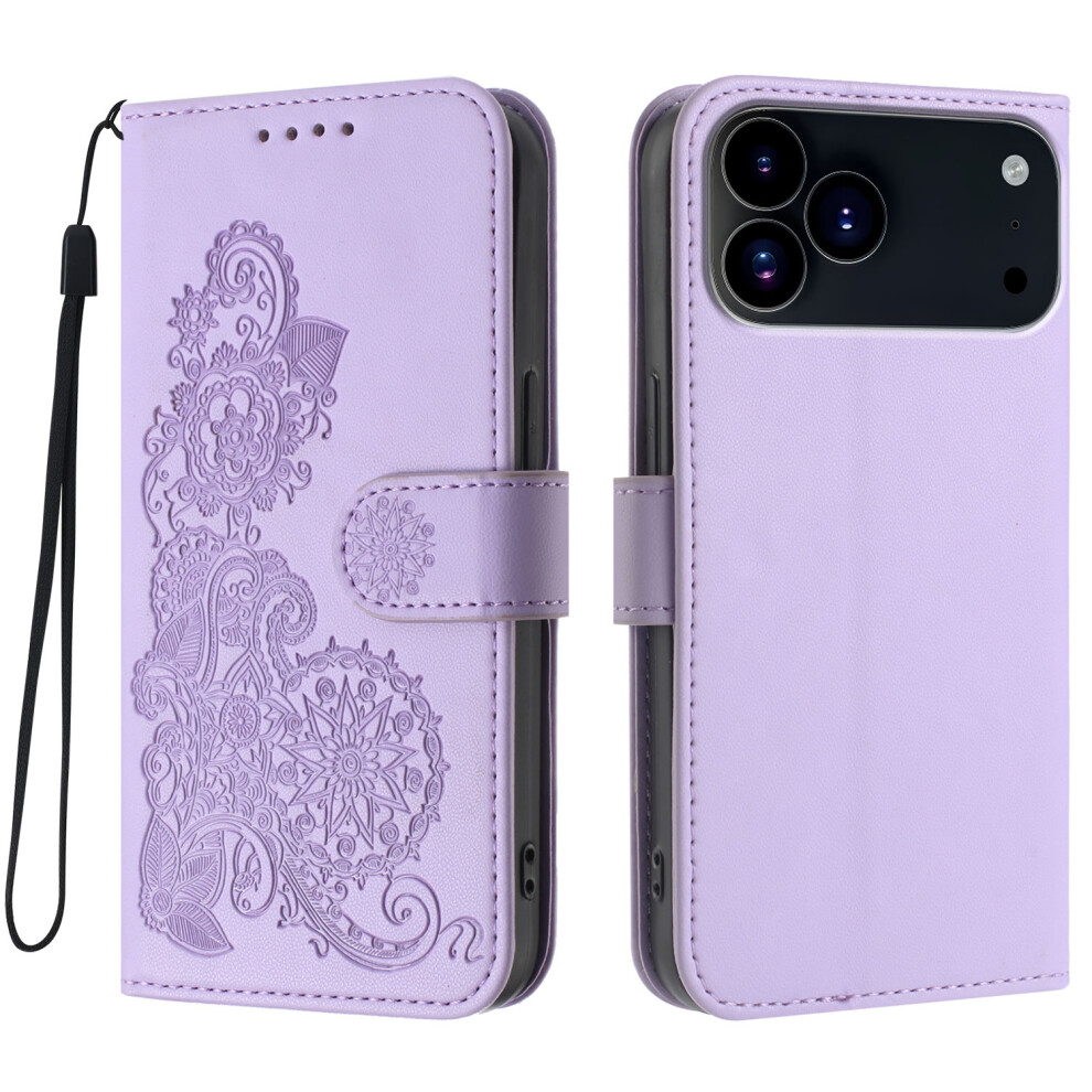 (Iphone 17 Pro, ) For Iphone 17 Pro Phone Cases Mandala Flower Leather Wallet Mobile Cover With Strap Purple 6914286840493