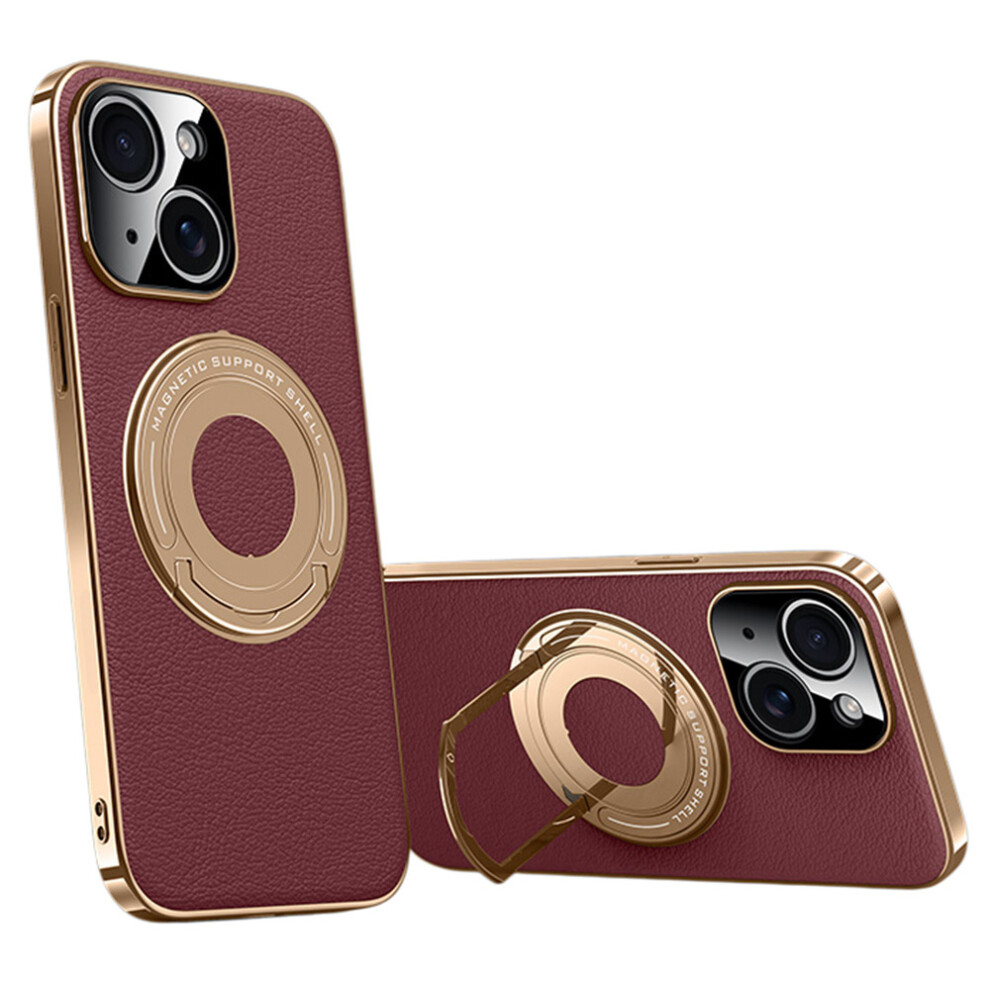 (Iphone 13, ) For Iphone 13 Case Compatible With Magsafe Leather Tpu Back Cover With Hidden Kickstand Red 6914283232901