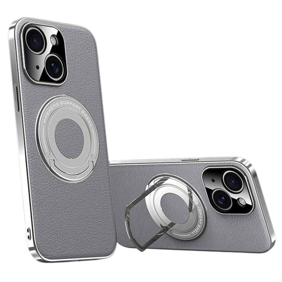 (Iphone 13, ) For Iphone 13 Case Compatible With Magsafe Leather Tpu Back Cover With Hidden Kickstand Grey 6914289356656
