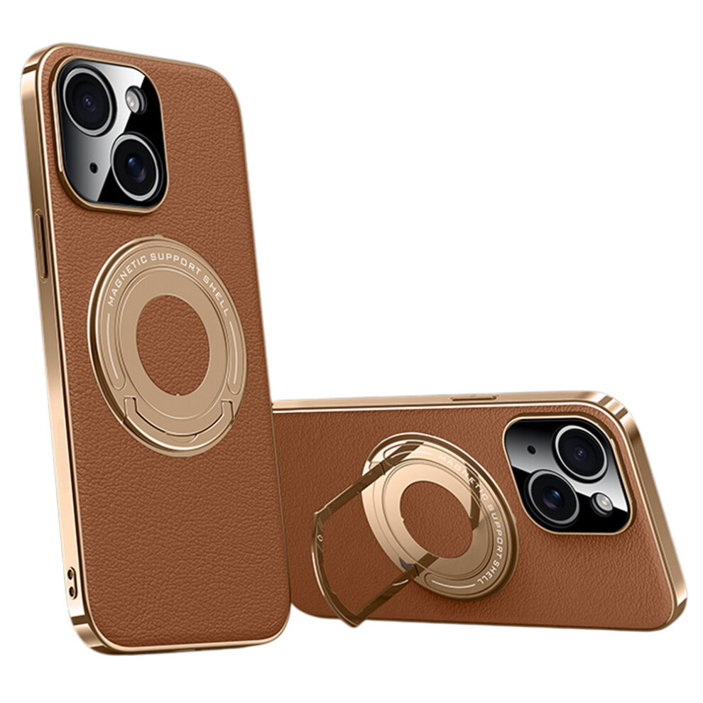 (Iphone 13, ) For Iphone 13 Case Compatible With Magsafe Leather Tpu Back Cover With Hidden Kickstand Brown 6914287245693