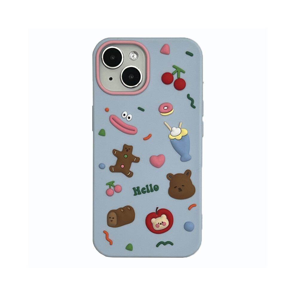 (Iphone 15, ) For Iphone 15 Silicone Case Cute Hello Bear Design Shockproof Phone Back Cover Blue 6914283927814