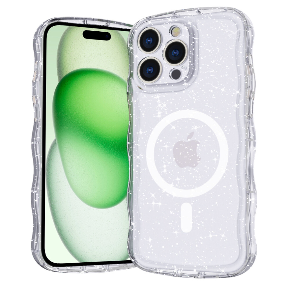 (Iphone 16 Pro, Clear) For Iphone 16 Pro Magnetic Case Wave Edge Glitter Tpu Phone Back Cover 6914284136185