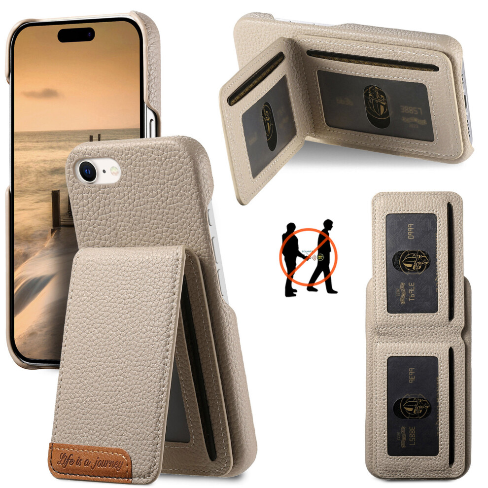 (Iphone 16E, Khaki) For Iphone 16E Case Rfid Blocking Card Holder Litchi Texture Leather Back Cover 6914286193858