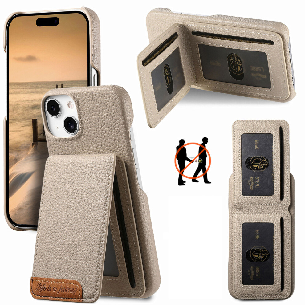 (Iphone 15, Khaki) For Iphone 15 Case Rfid Blocking Card Holder Litchi Texture Leather Back Cover 6914288447058
