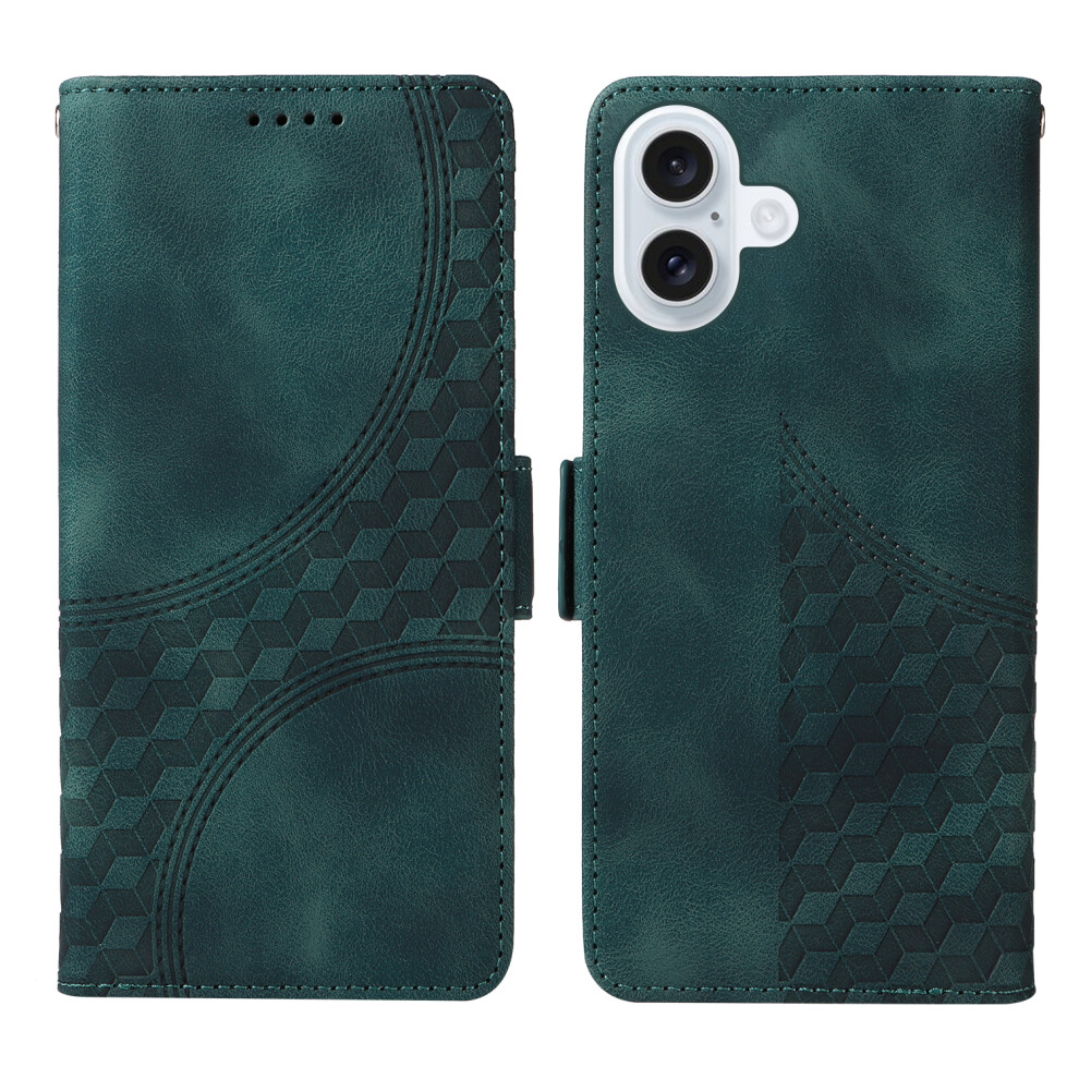 (Iphone 17, ) For Iphone 17 Leather Cases Wallet Rhombus Imprinted Phone Cover Stand With Strap Green 6914280088464