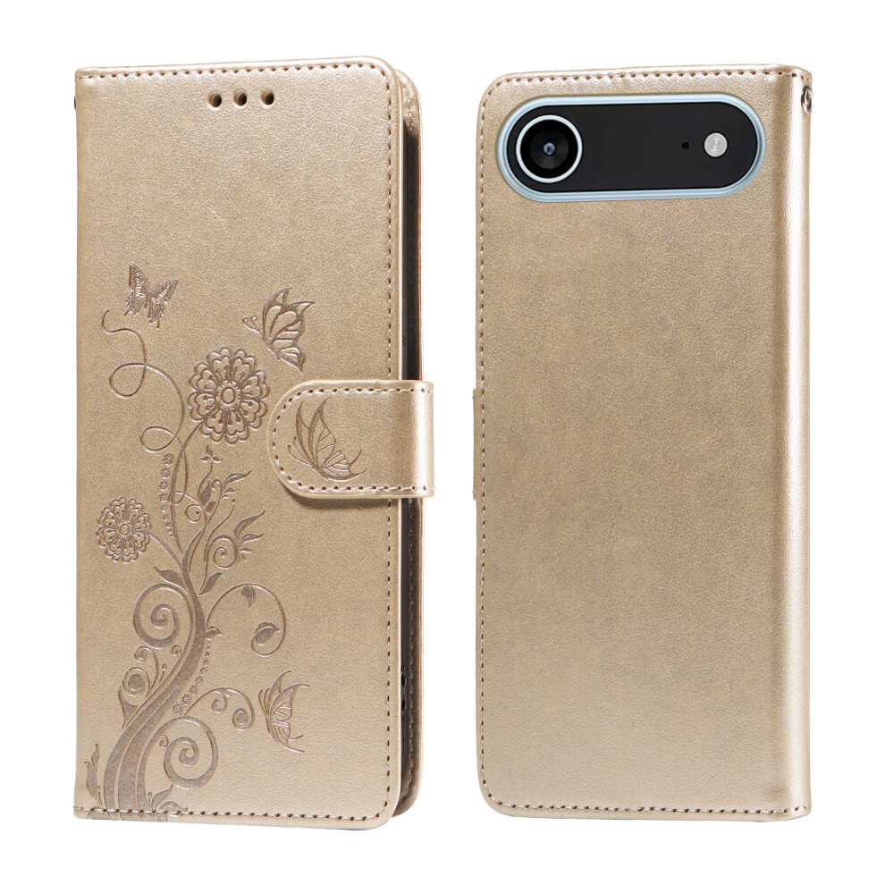 (Iphone Air, ) For Iphone Air Leather Case Butterfly Floral Imprint Wallet Stand Cover Golden 6914285654602