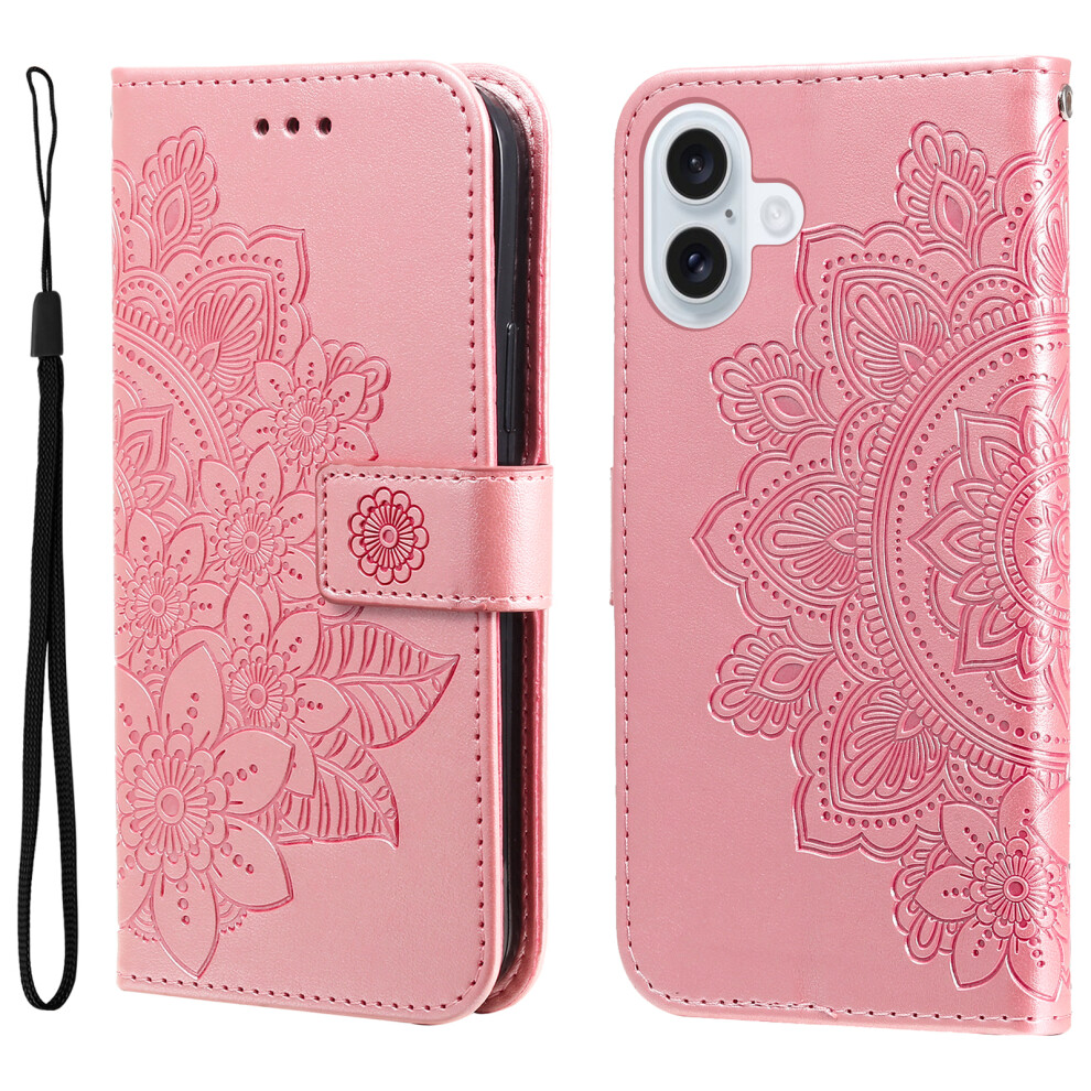 (Iphone 17, ) For Iphone 17 Case Floral Pattern Pu Leather Wallet Stand Phone Cover Pink 6914289910643