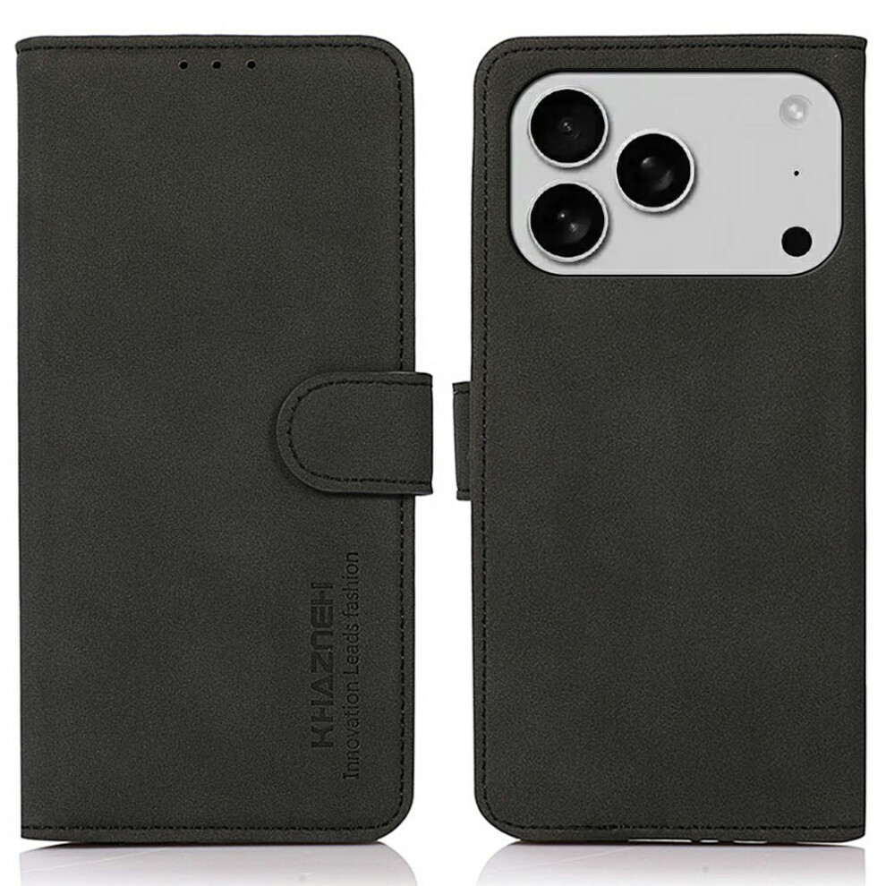 (Iphone 17 Pro, ) Khazneh For Iphone 17 Pro Case Pu Leather Wallet Stand Phone Cover Black 6914289798289