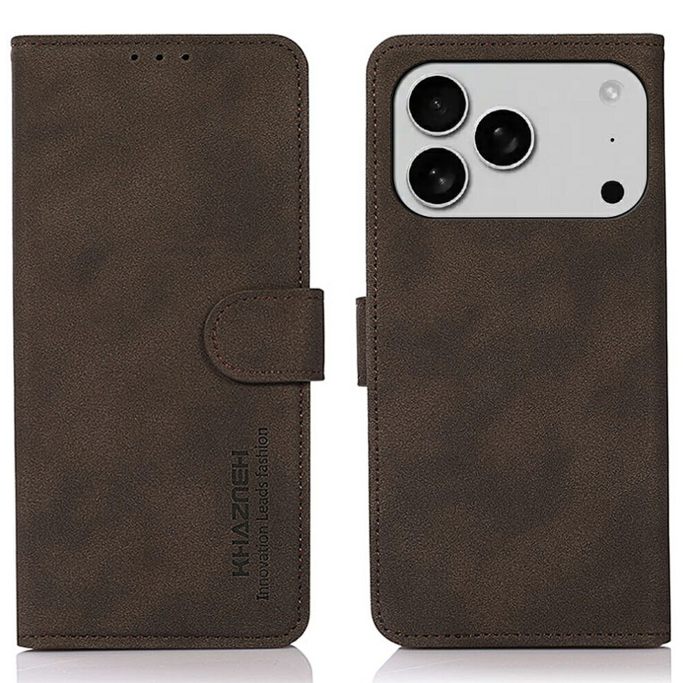 (Iphone 17 Pro, ) Khazneh For Iphone 17 Pro Case Pu Leather Wallet Stand Phone Cover Brown 6914281434482
