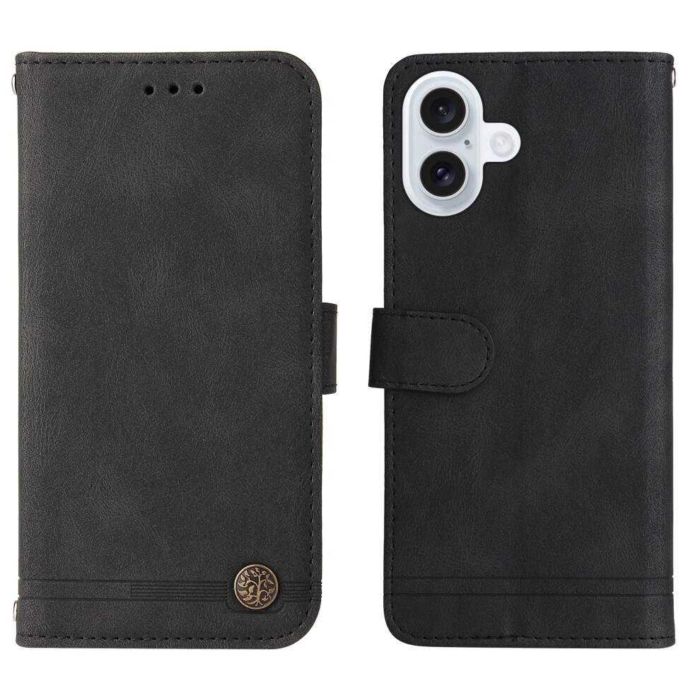 (Iphone 17, ) For Iphone 17 Leather Wallet Cases Skin Touch Phone Cover Stand With Strap Black 6914282675884