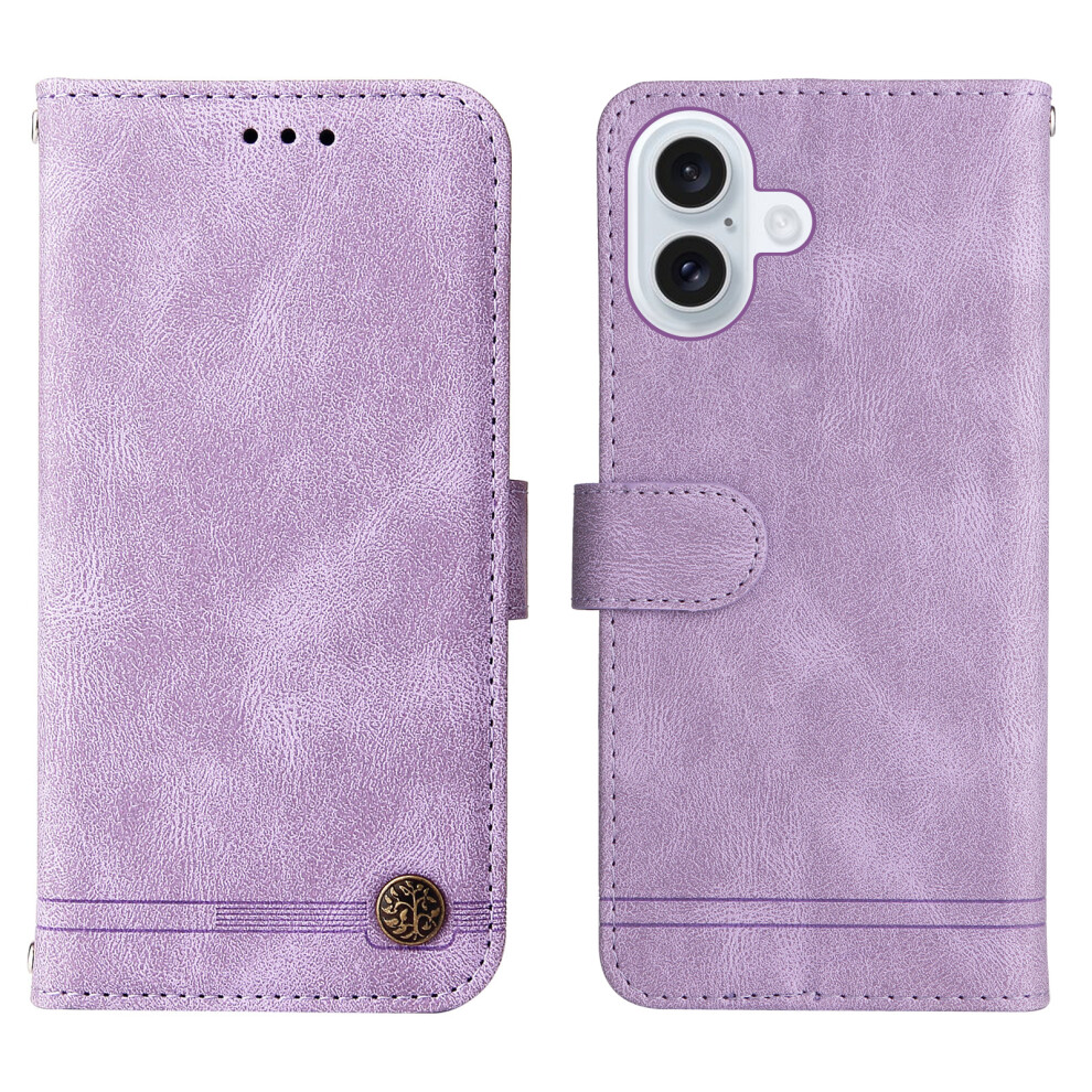 (Iphone 17, ) For Iphone 17 Leather Wallet Cases Skin Touch Phone Cover Stand With Strap Purple 6914288751506