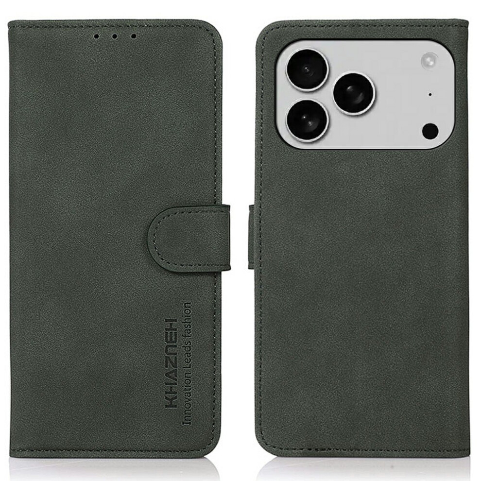 (Iphone 17 Pro, ) Khazneh For Iphone 17 Pro Case Pu Leather Wallet Stand Phone Cover Green 6914288705677