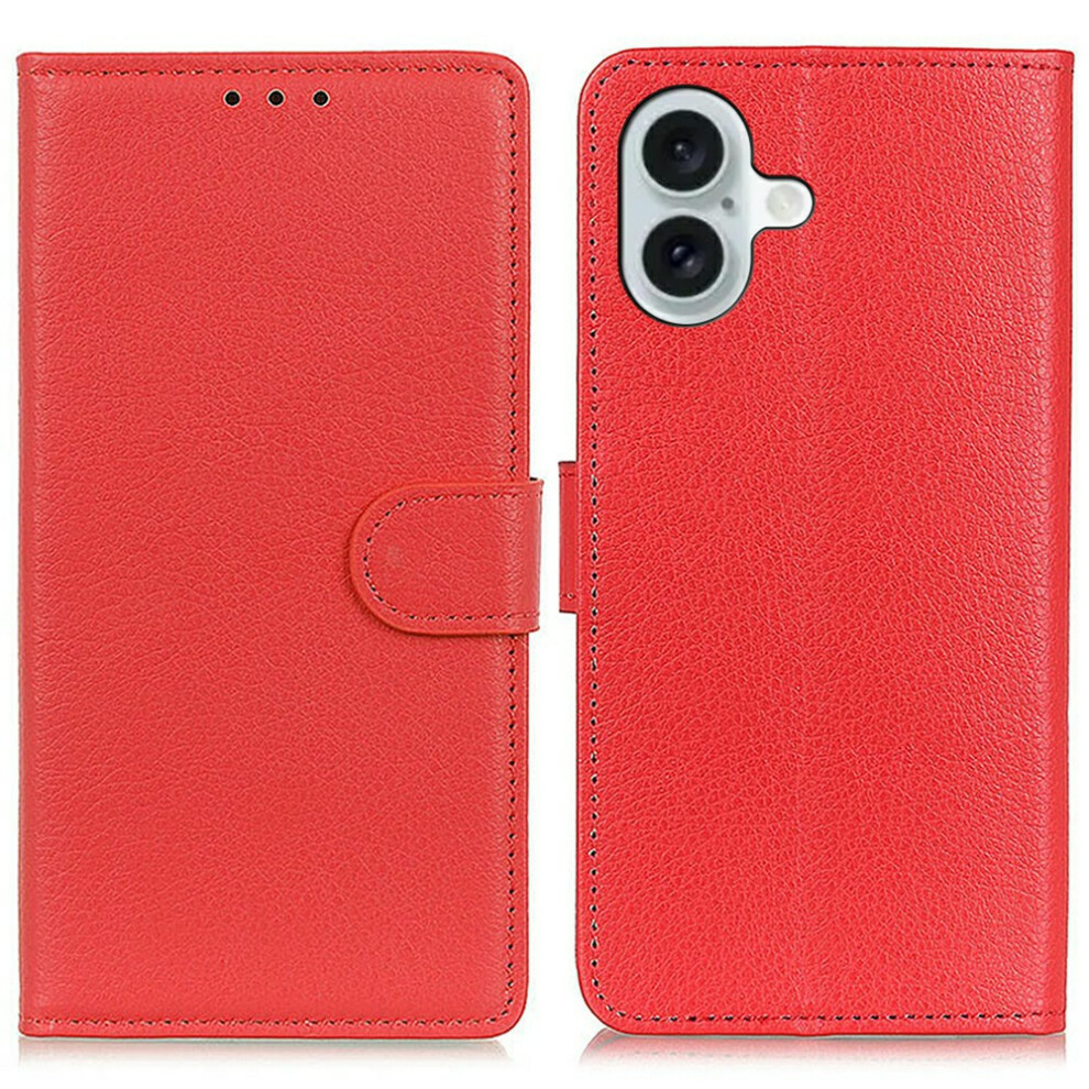 (Iphone 17, ) For Iphone 17 Wallet Case Pu Leather Phone Cover Litchi Texture Red 6914281705919