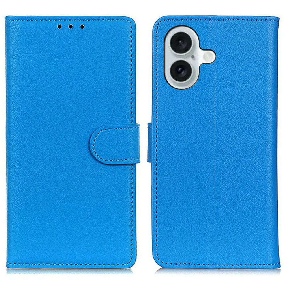 (Iphone 17, ) For Iphone 17 Wallet Case Pu Leather Phone Cover Litchi Texture Blue 6914286250995