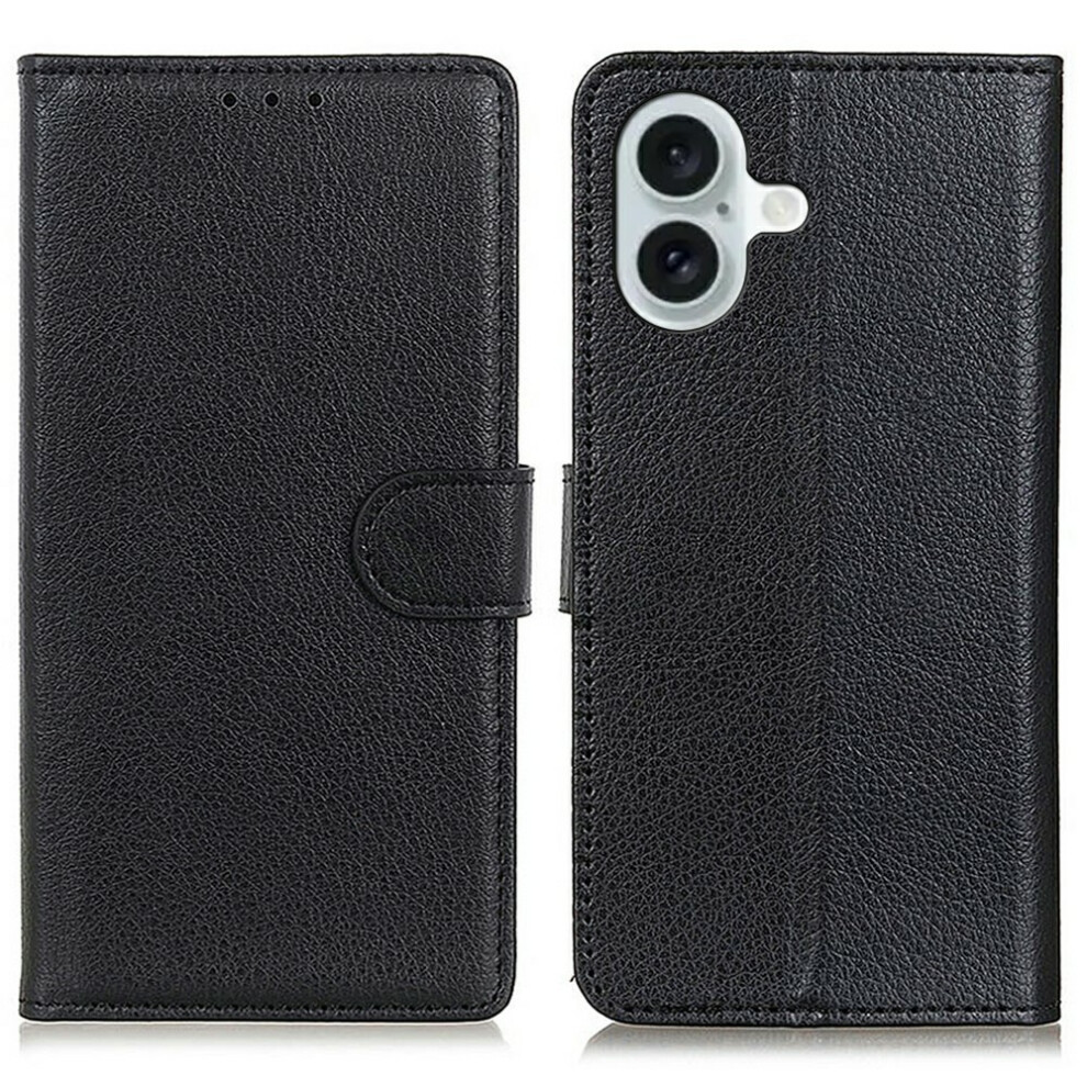 (Iphone 17, ) For Iphone 17 Wallet Case Pu Leather Phone Cover Litchi Texture Black 6914282238201