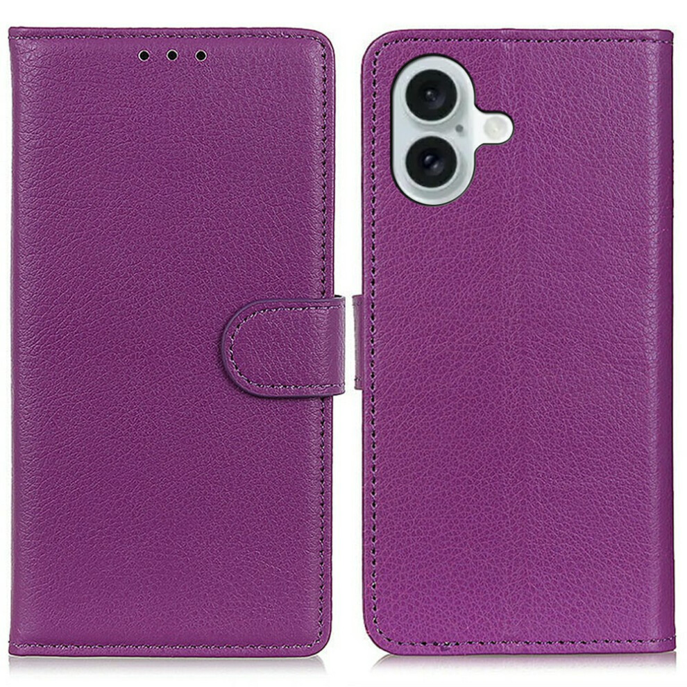 (Iphone 17, ) For Iphone 17 Wallet Case Pu Leather Phone Cover Litchi Texture Purple 6914285291227