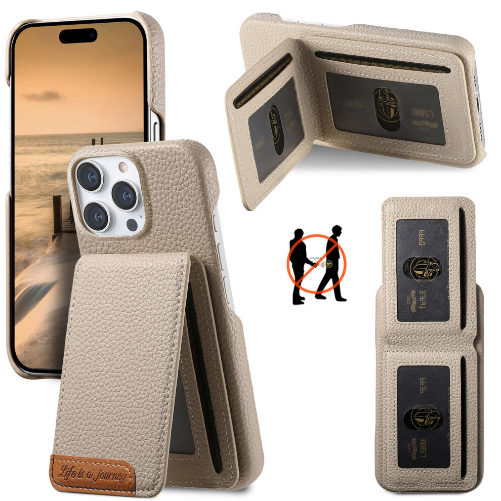 (Iphone 16 Pro, Khaki) For Iphone 16 Pro Case Rfid Blocking Card Holder Litchi Texture Leather Back Cover 6914287367258