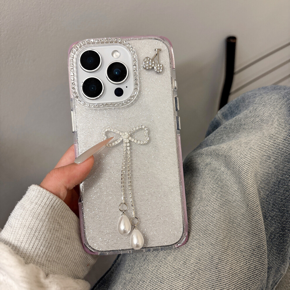 (Iphone 16 Pro, ) For Iphone 16 Pro Case Rhinestone Decor Glitter Tpu Phone Cover With Bow Tassel Purple 6914281247785