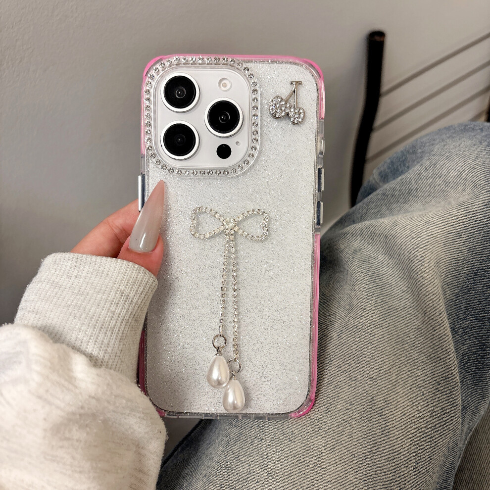 (Iphone 16 Pro, Rose) For Iphone 16 Pro Case Rhinestone Decor Glitter Tpu Phone Cover With Bow Tassel 6914289971897