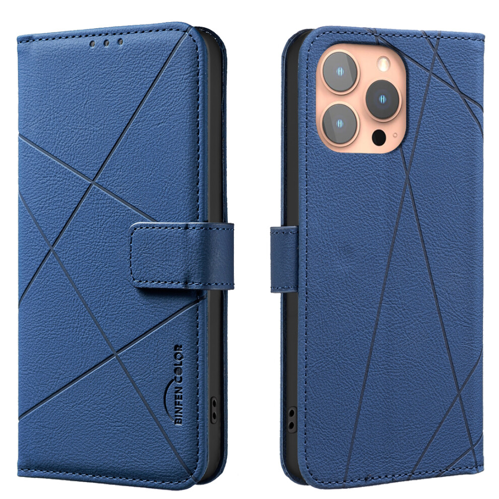(Iphone 15 Pro, ) For Iphone 15 Pro Case Binfen Color Bf35 Geometry Imprinted Leather Phone Cover Rfid Blocking Wallet Stand Blue 6914288772556