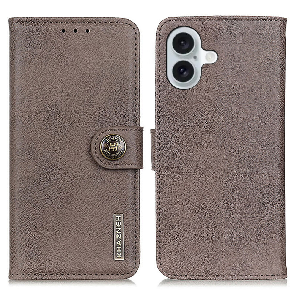 (Iphone 17, Khaki) Khazneh For Iphone 17 Wallet Case Cowhide Texture Leather Flip Phone Cover 6914285870637