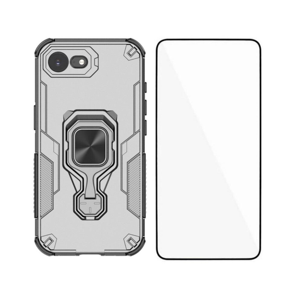 (Iphone 16E, ) For Iphone 16E Phone Case Wanlonfeng Pc Tpu Back Cover Kickstand With Tempered Glass Grey 6914285206863