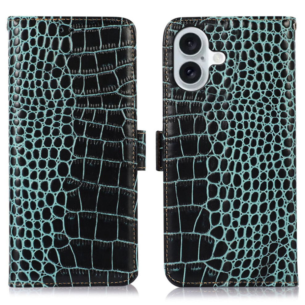 (Iphone 17, ) For Iphone 17 Case Crocodile Texture Genuine Cow Leather Phone Wallet Cover Green 6914284069094