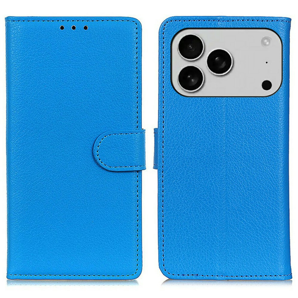 (Iphone 17 Pro, ) For Iphone 17 Pro Wallet Case Pu Leather Phone Cover Litchi Texture Blue 6914287802223