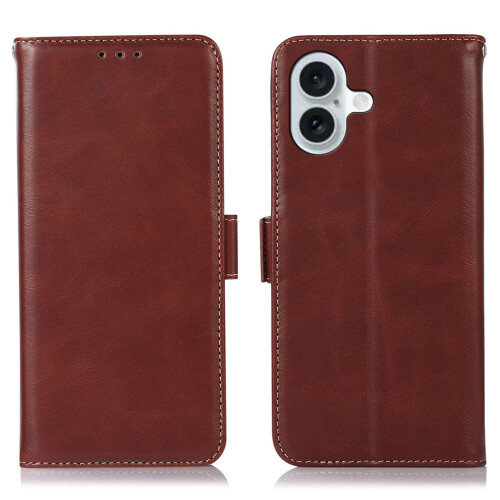 (iPhone 17, Brown) For iPhone 17 Case RFID Blocking Genuine Cow Leather Wallet Phone Cover